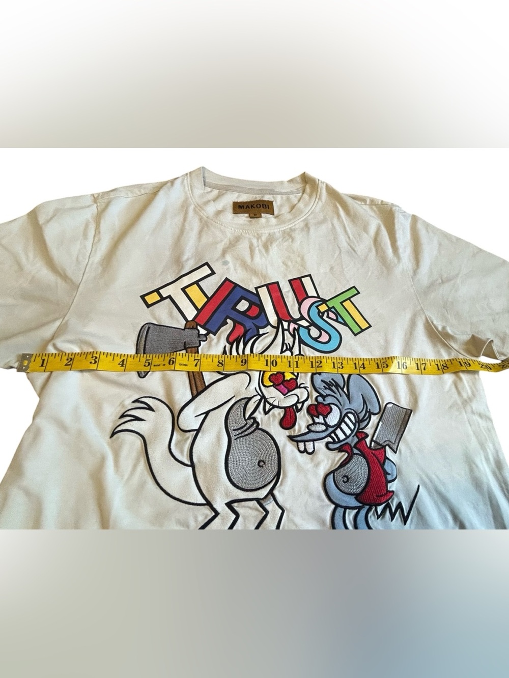 Makobi Trust Issues Graphic Tee White Small Streetwear Y2K - Picture 12 of 13